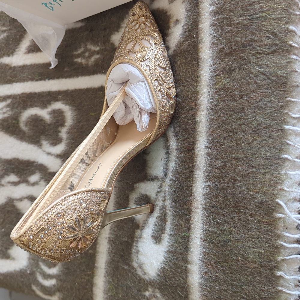 Betsey Johnson Gold and Lace Heels